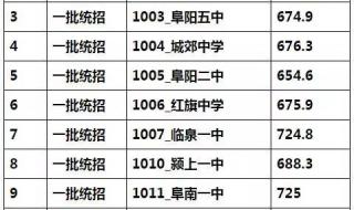 阜阳一中分数线